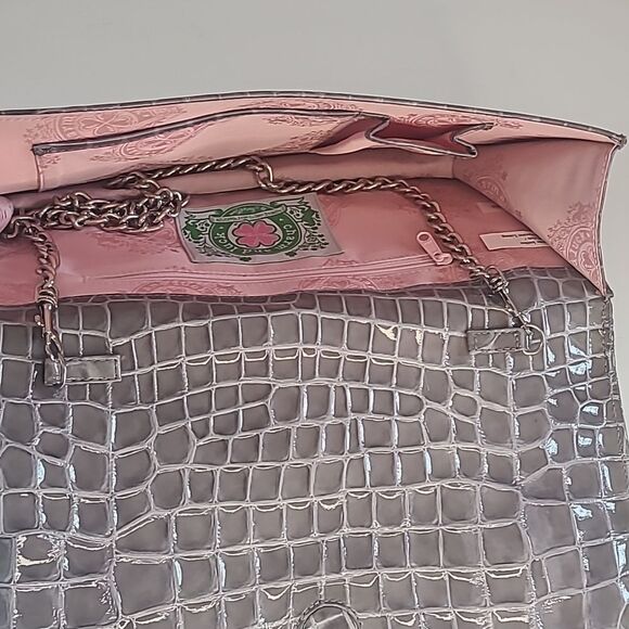 Charm and Luck Clutch Leather Shoulder Bag Chain Strap Gray Embellished - Picture 12 of 16